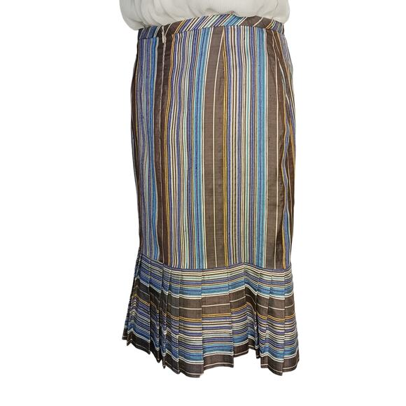 AKRIS PUNTO Colorful 100% Silk Skirt 10 Pleated Ruffle Striped‎ Event Career - Picture 8 of 16